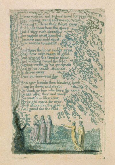 「Wolves and tygers ...」のプレート30、「Songs of Innocence」、1789年（水彩で手描きのレリーフエッチング） 作： William Blake